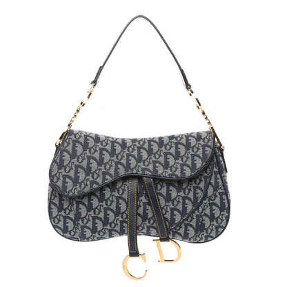 Christian Dior Monogram Double Saddle Bag Navy Blue 1 of 13