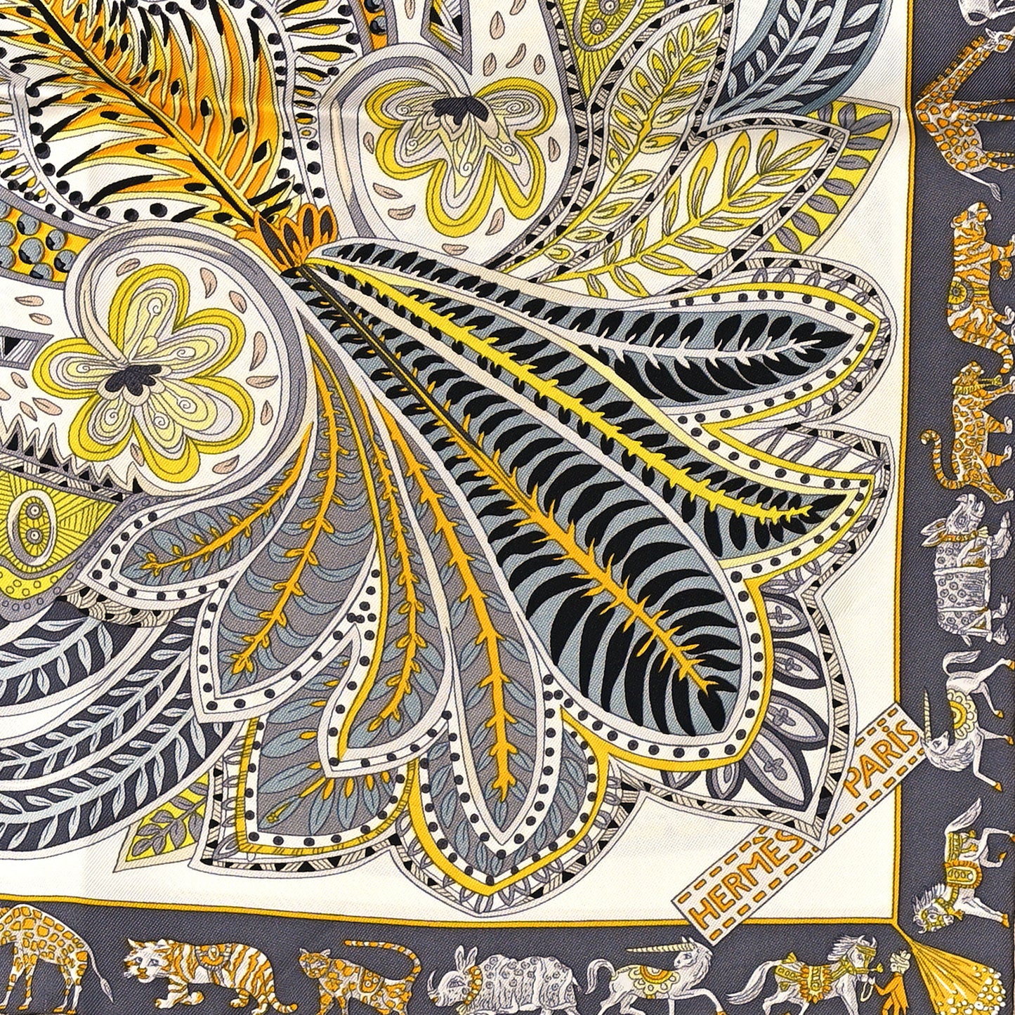Silk Le Jardin De La Maharani Scarf 90 White Jaune Gris