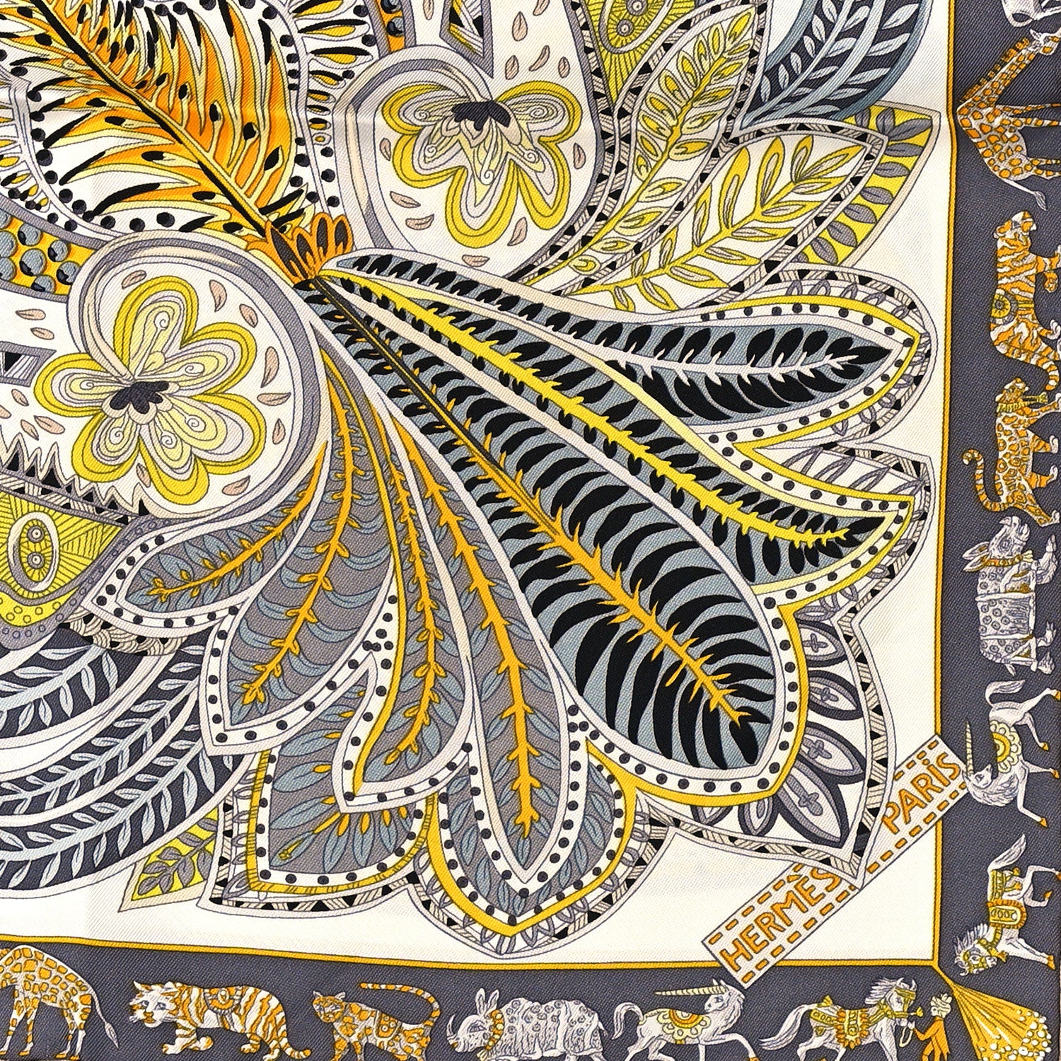 Hermes Silk Le Jardin De La Maharani Scarf 90 White Jaune Gris 2 of 5