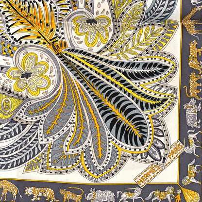 Hermes Silk Le Jardin De La Maharani Scarf 90 White Jaune Gris 2 of 5