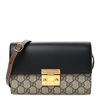 Gucci GG Supreme Monogram Calfskin Mini Padlock Shoulder Bag Beige Black Cuir 1 of 9