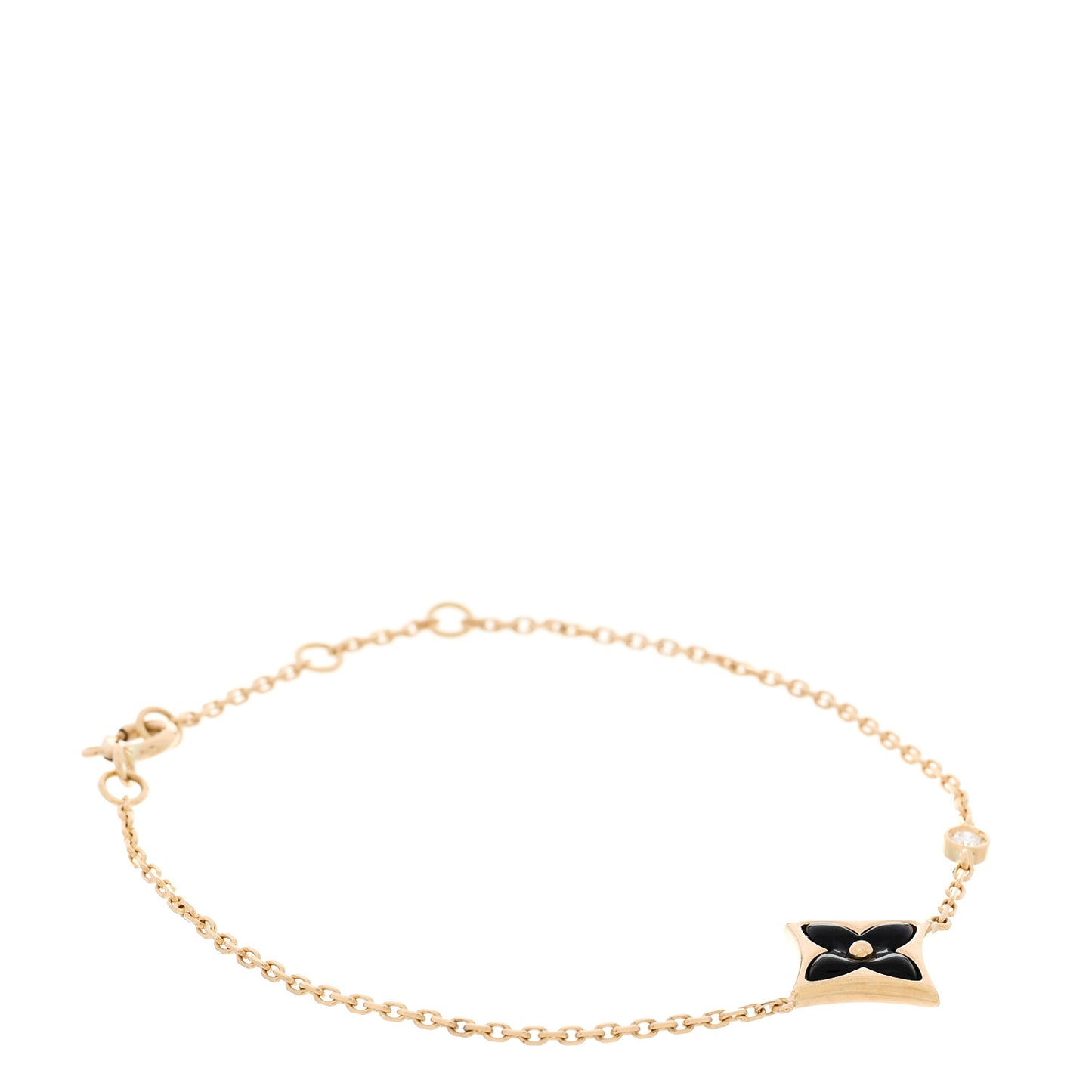 18K Yellow Gold Diamond Black Onyx Color Blossom BB Star Bracelet