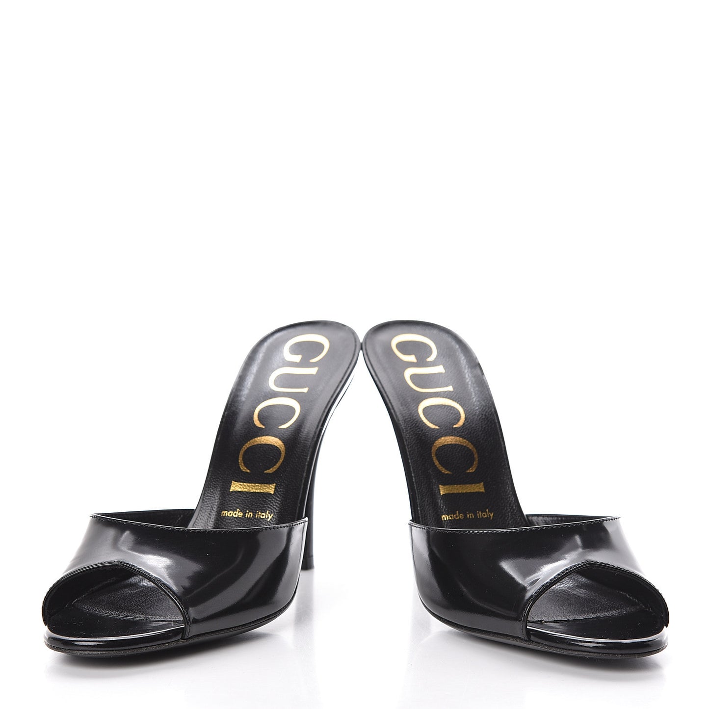 Polished Calfskin Scarlet Mid Heel Slide Sandals 38 Black