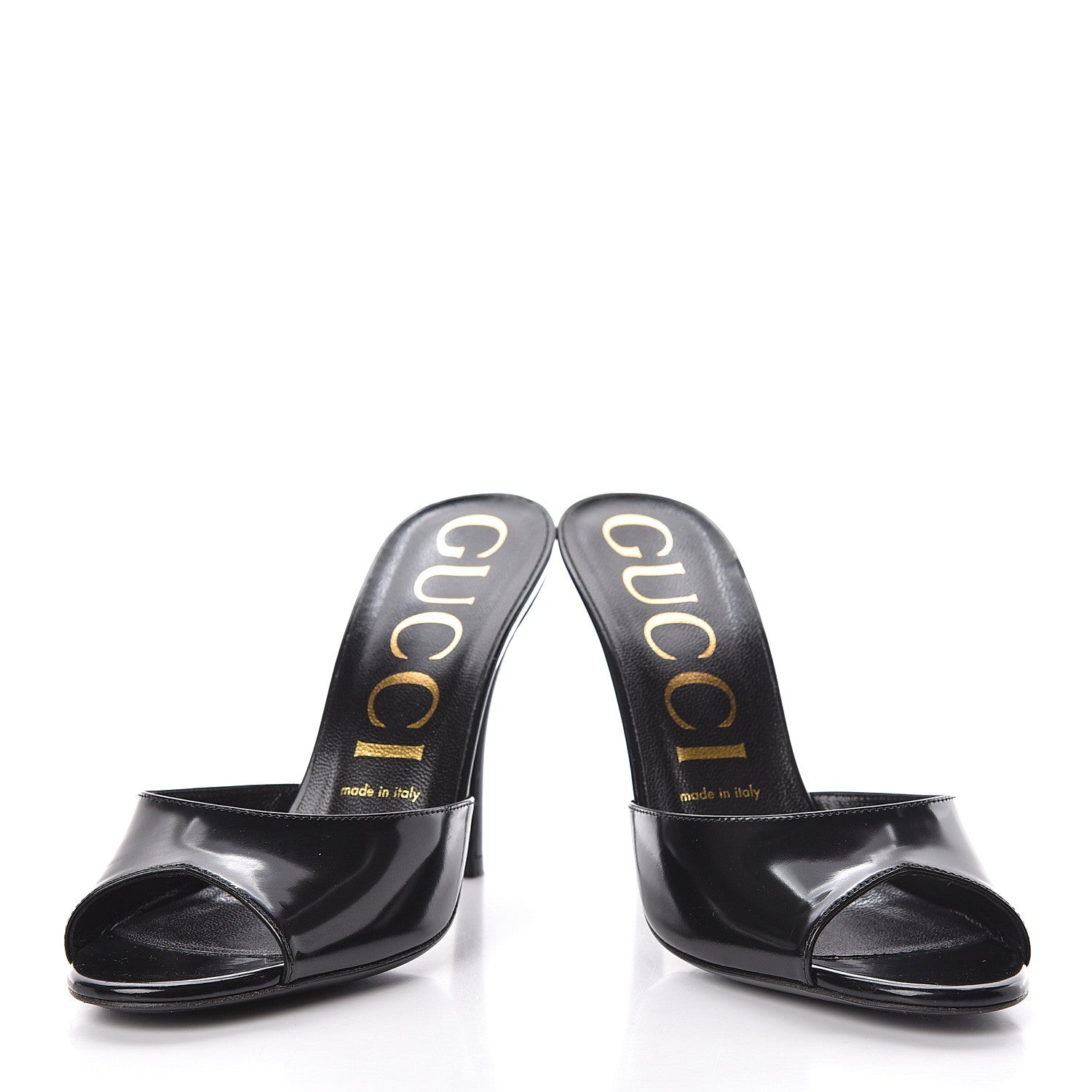 Gucci Polished Calfskin Scarlet Mid Heel Slide Sandals 38 Black 6 of 12