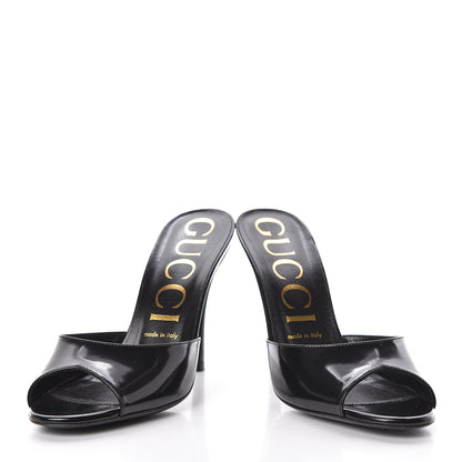 Gucci Polished Calfskin Scarlet Mid Heel Slide Sandals 38 Black 6 of 12