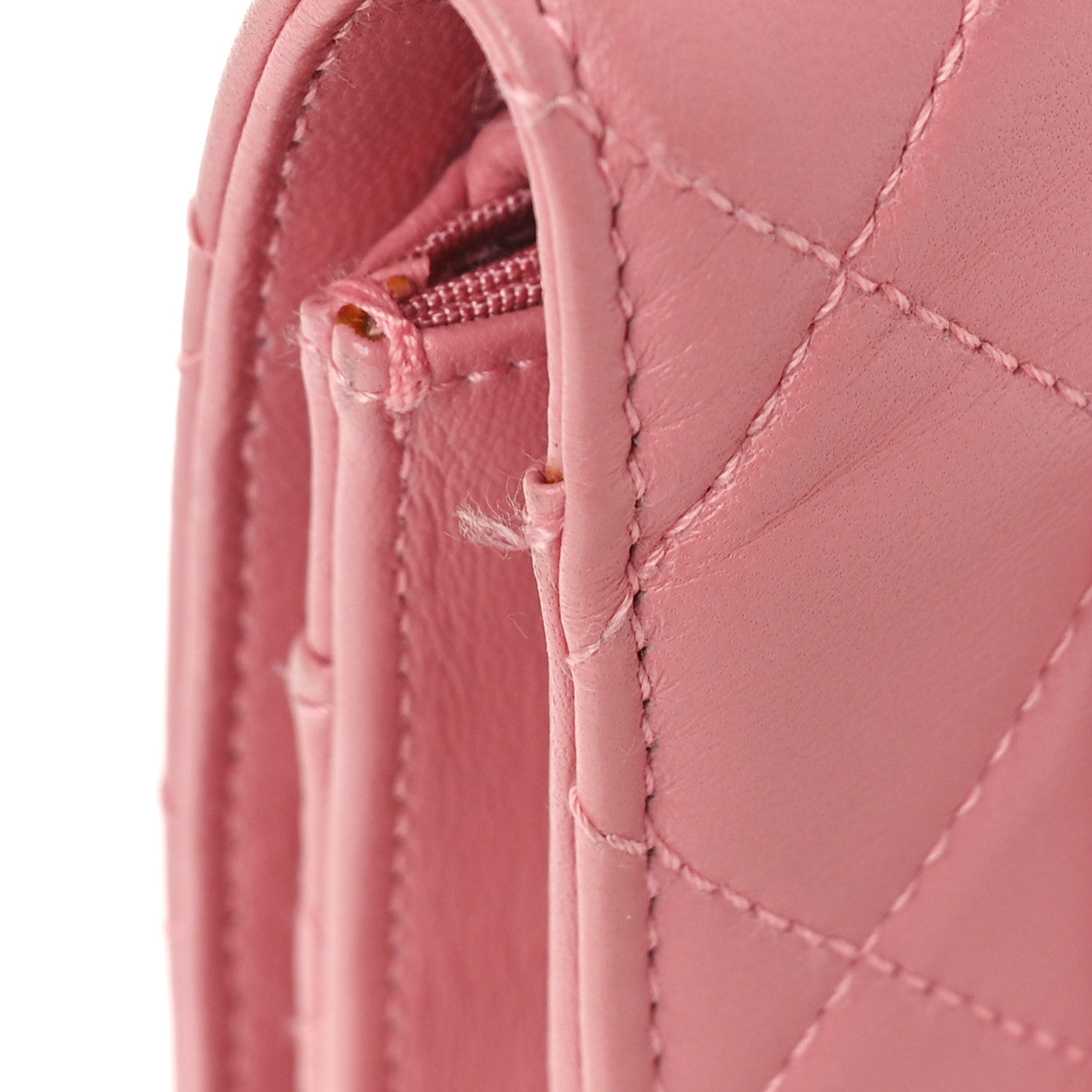 Lambskin Quilted Wallet On Chain WOC Pink