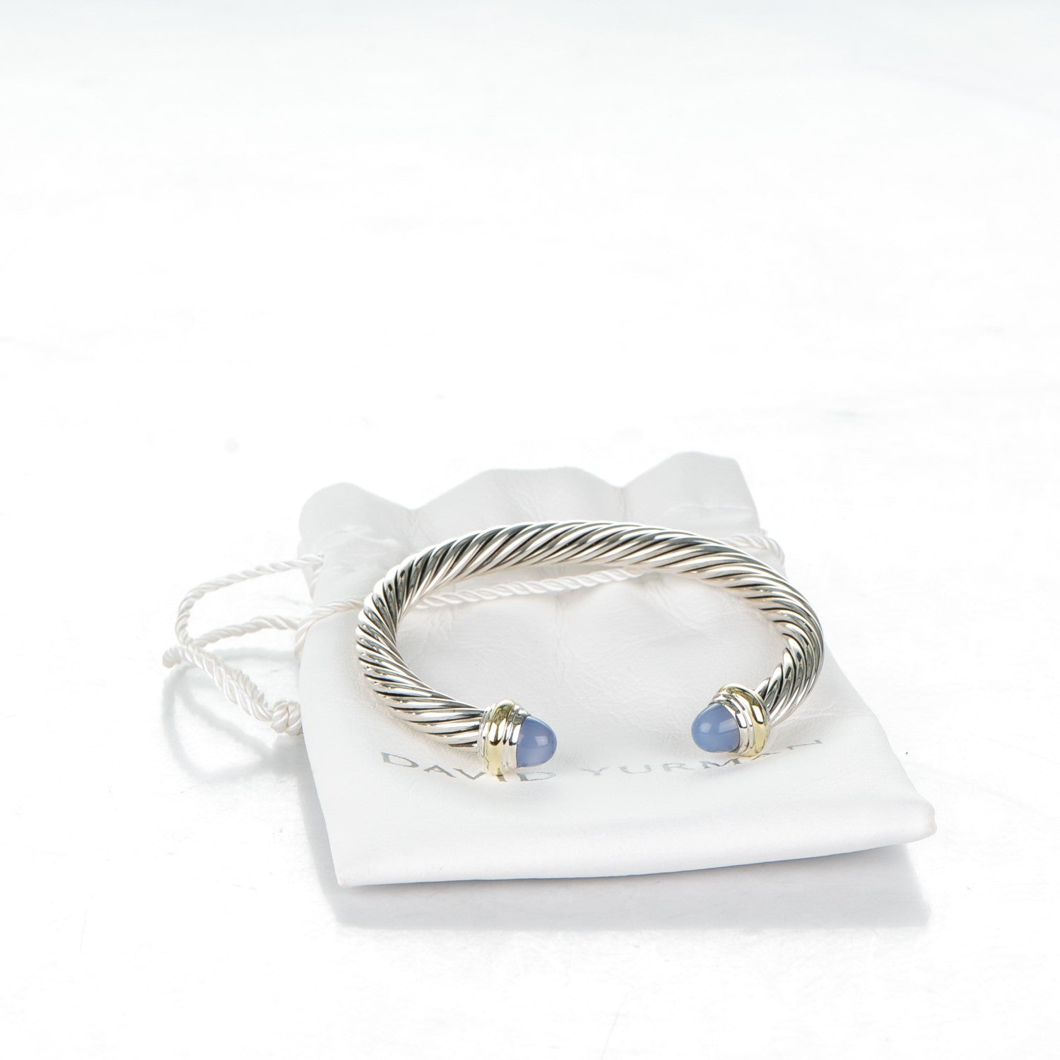 David Yurman Sterling Silver 14K Yellow Gold Chalcedony 7mm Cable Classics Bracelet 5 of 5
