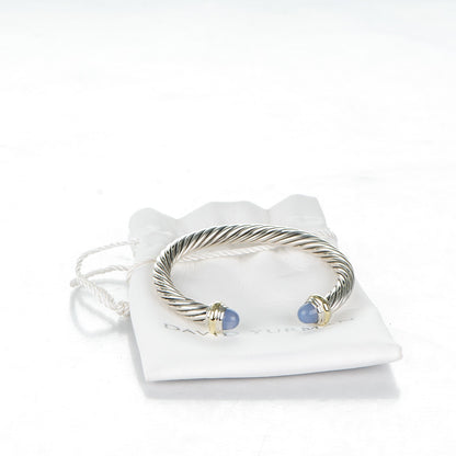 David Yurman Sterling Silver 14K Yellow Gold Chalcedony 7mm Cable Classics Bracelet 5 of 5