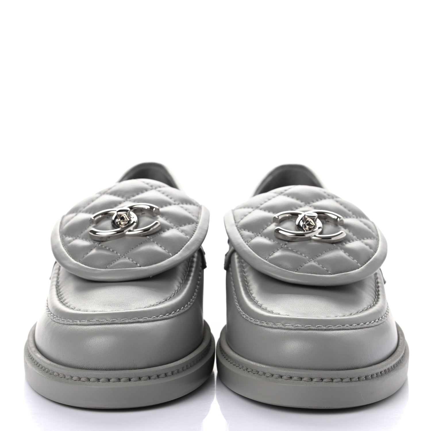 Chanel Lambskin Quilted CC Turnlock Moccasins 38.5 Grey 2 of 8