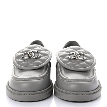 Chanel Lambskin Quilted CC Turnlock Moccasins 38.5 Grey 2 of 8
