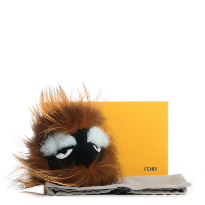 Fendi Fox Mink Rabbit Fur Vitello Flamingo Kooky Monster Bag Bug Charm Zucca Multicolor Black 6 of 6