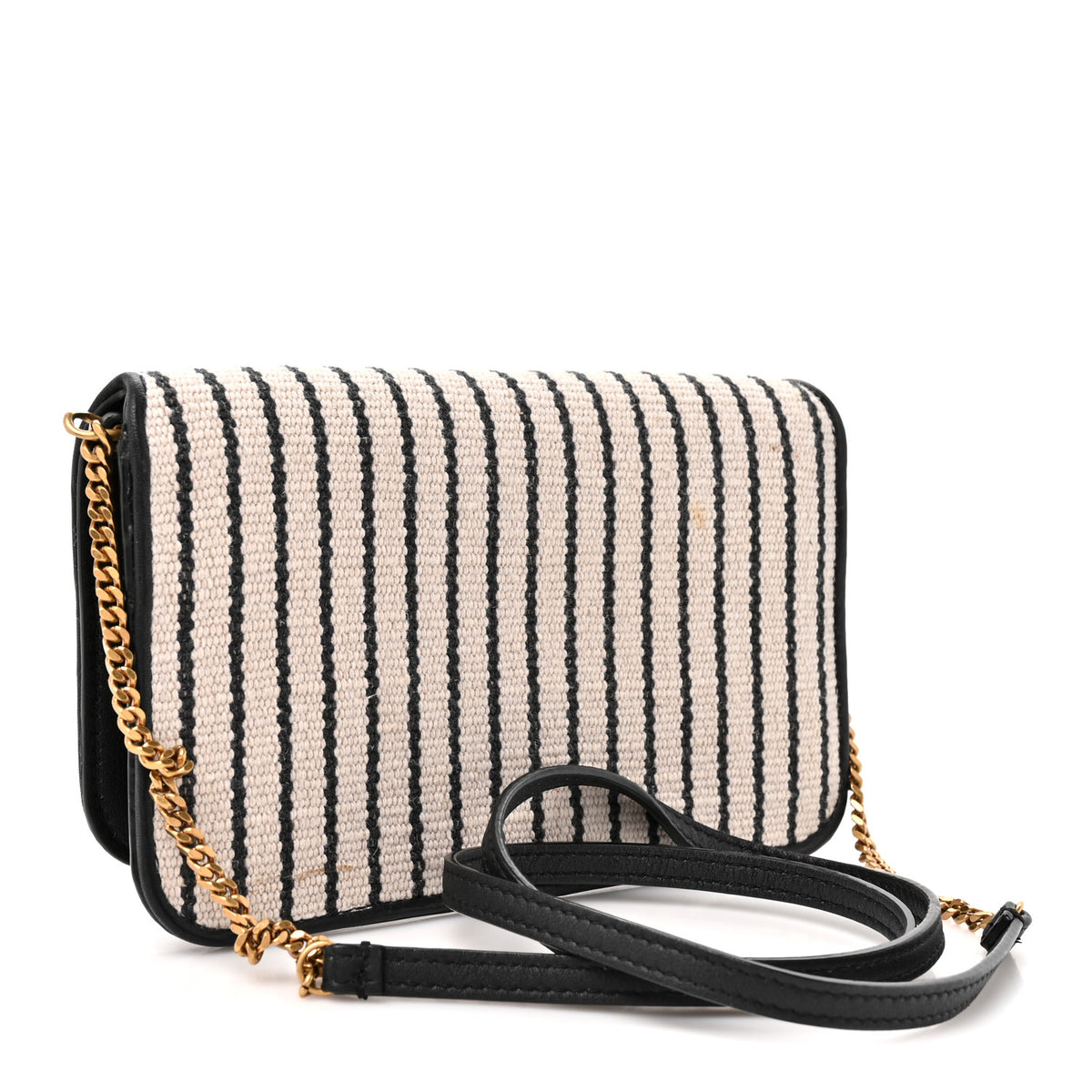 Canvas Striped Phone Holder Crossbody Beige Black