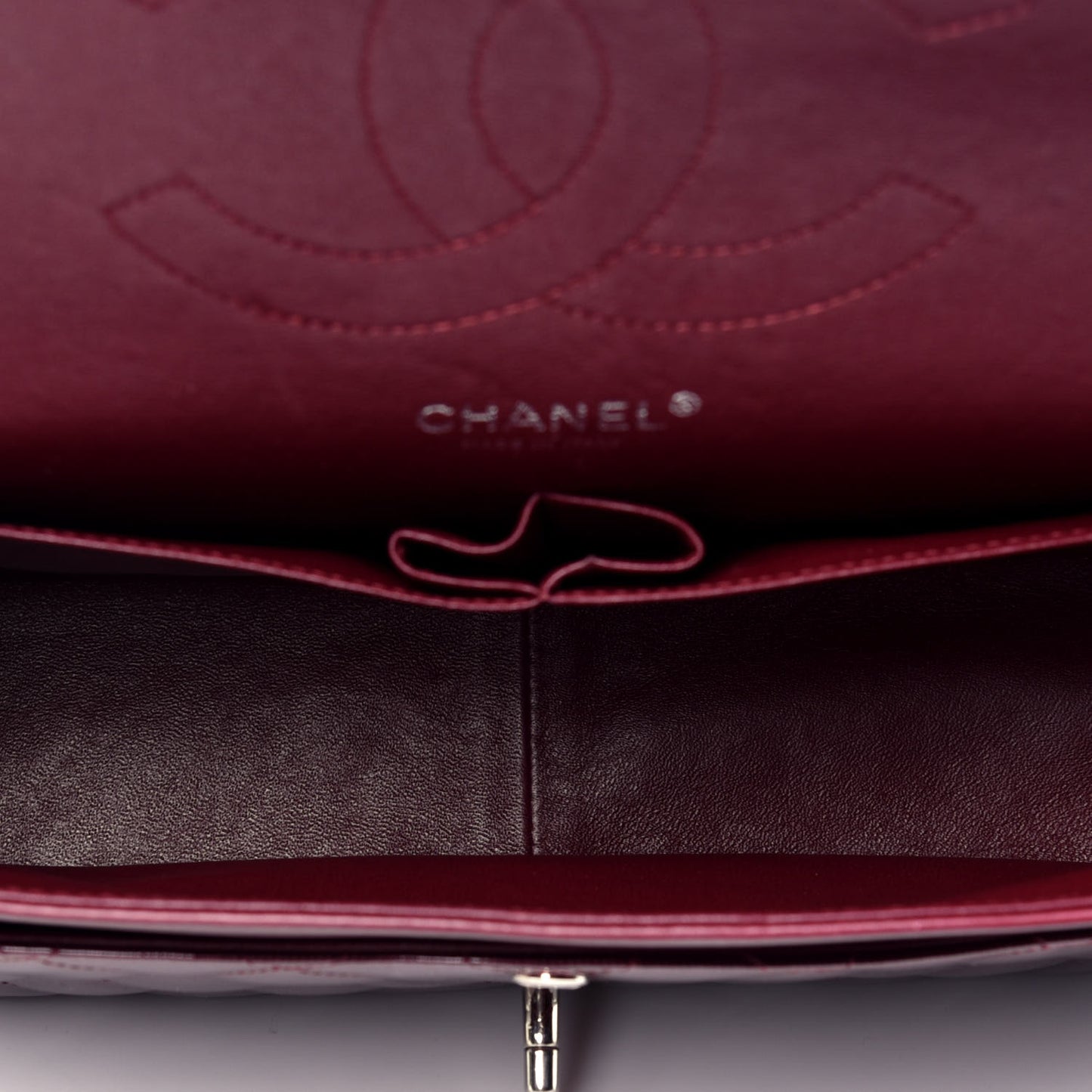 Striated Patent Quilted Jumbo Double Flap Burgundy
