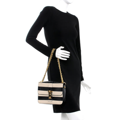 Valentino Garavani Nappa Striped B-Rockstud Flap Black Light Ivory 3 of 12