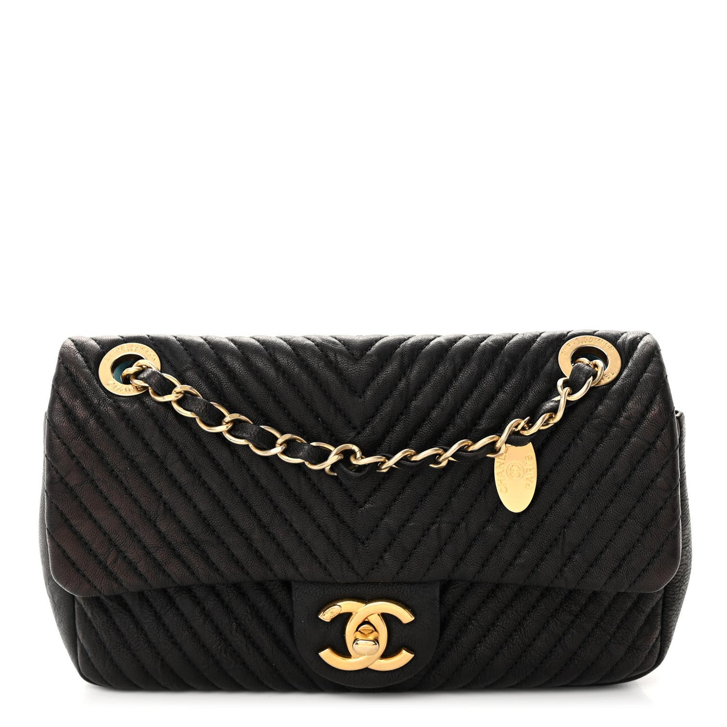 Calfskin Surpique Chevron Small Flap Black