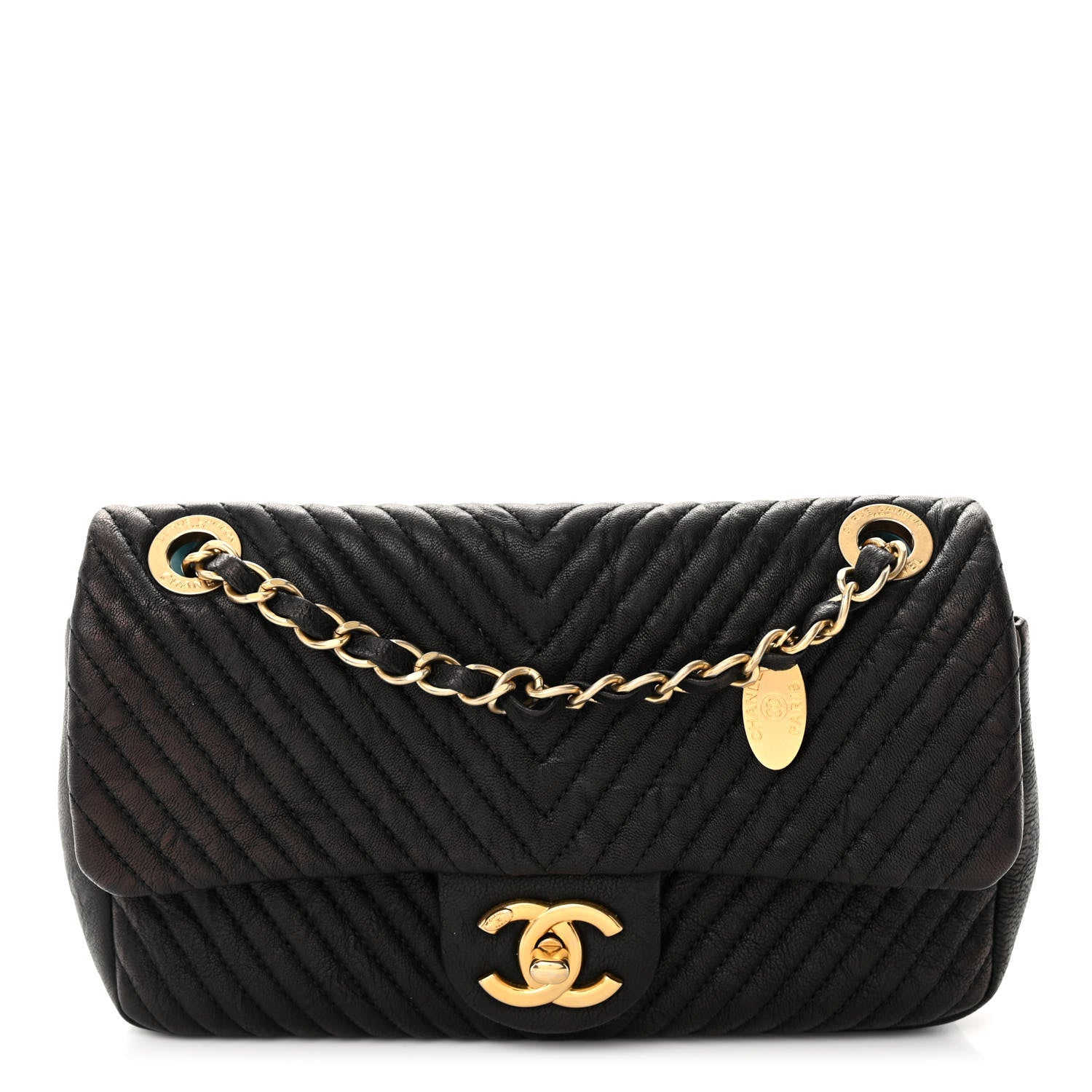 Chanel Calfskin Surpique Chevron Small Flap Black 1 of 10