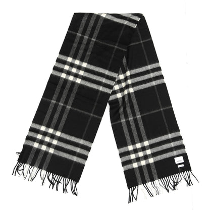 Burberry Cashmere Giant Check Fringe Scarf Black 2 of 3
