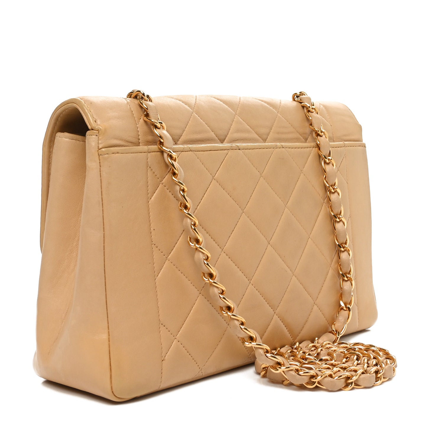 Lambskin Quilted Medium Single Flap Beige