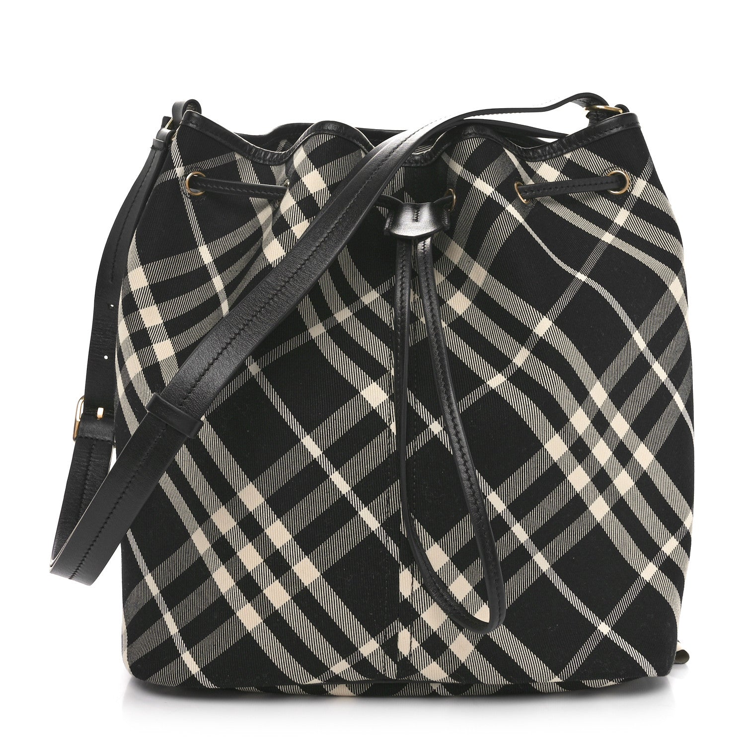 Burberry Check Medium Bucket Bag Black Calico 1 of 9