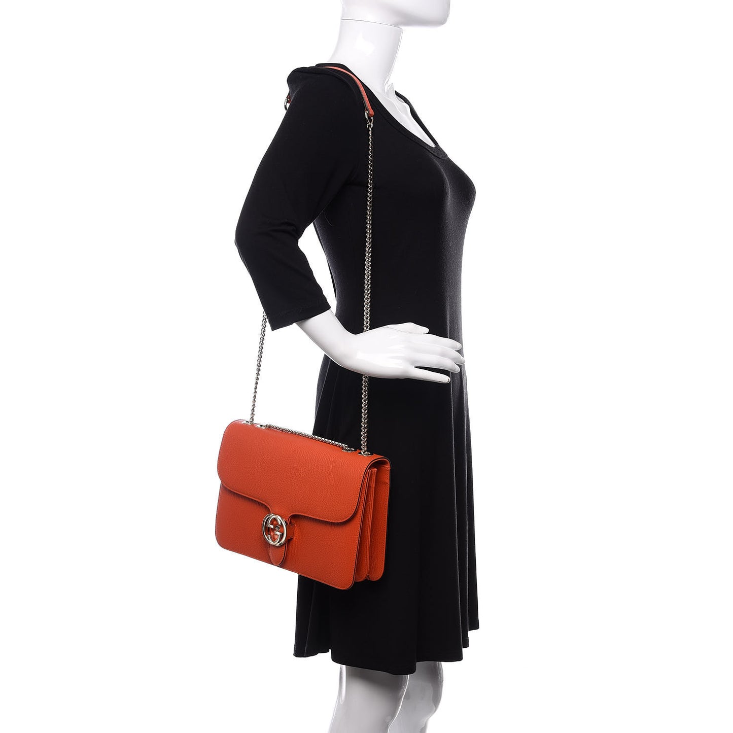 Dollar Calfskin Interlocking G Shoulder Bag Sun Orange