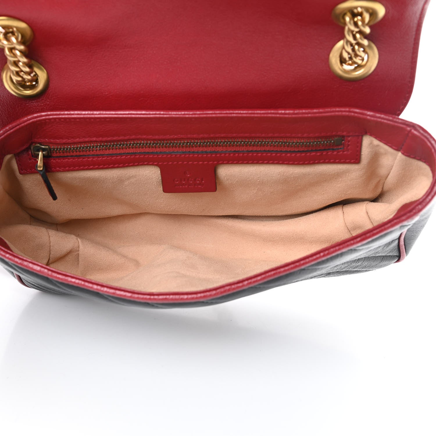 Gucci Vintage Effect Calfskin Matelasse Diagonal Small Torchon GG Marmont Shoulder Bag Black Romantic Cherry 5 of 10