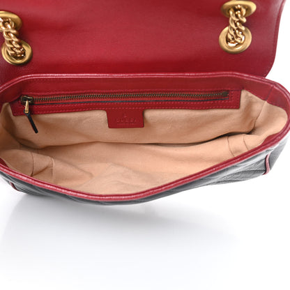 Gucci Vintage Effect Calfskin Matelasse Diagonal Small Torchon GG Marmont Shoulder Bag Black Romantic Cherry 5 of 10