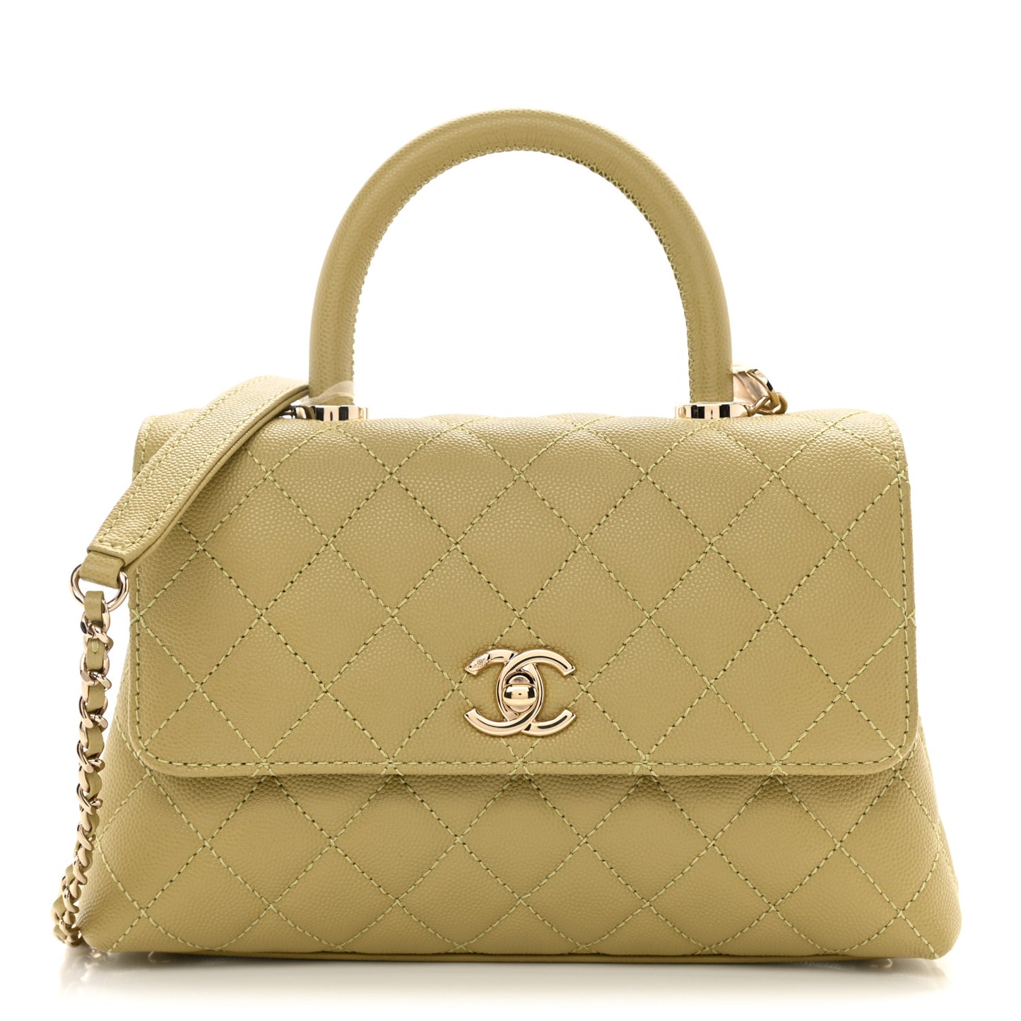 Caviar Quilted Mini Coco Handle Flap Light Green