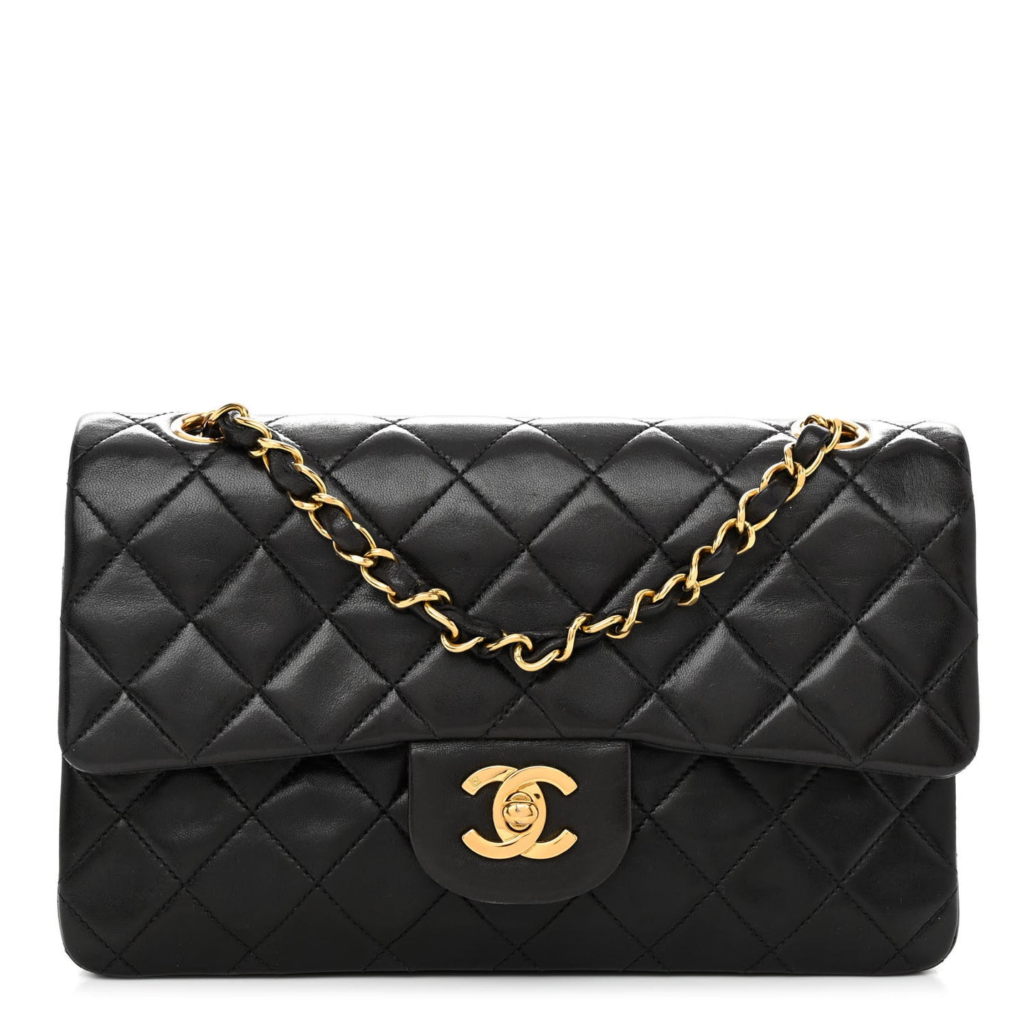 Lambskin Quilted Small Double Flap Black