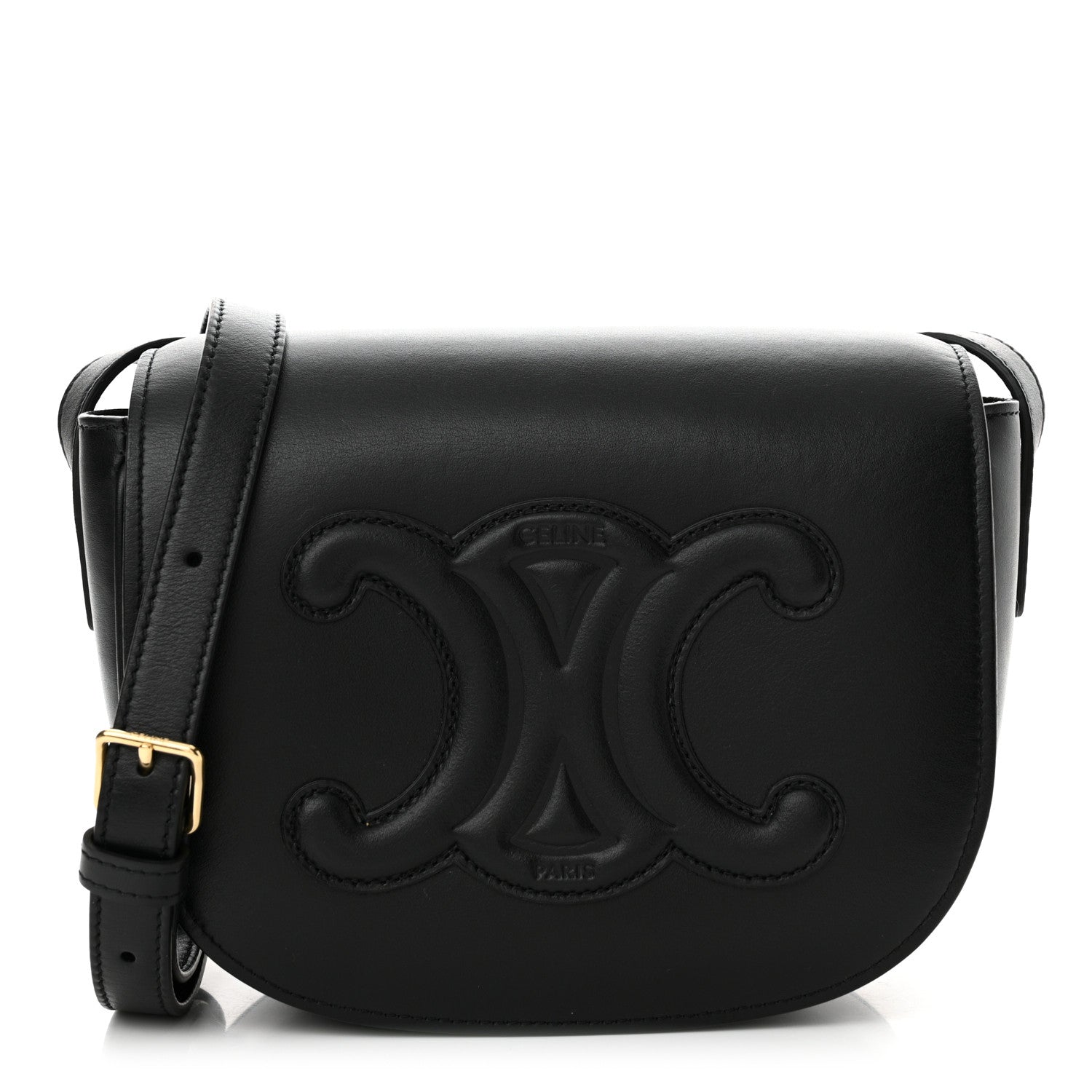 Celine Smooth Calfskin Cuir Triomphe Folco Crossbody Bag Black 1 of 12