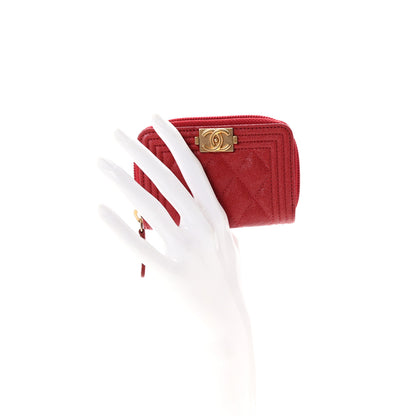 Chanel Caviar Quilted Boy Zip Around Coin Purse Wallet Red 2 of 8