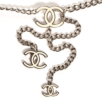 Chanel Enamel CC Ceinture Fantai Adjustable Belt Silver White 4 of 5