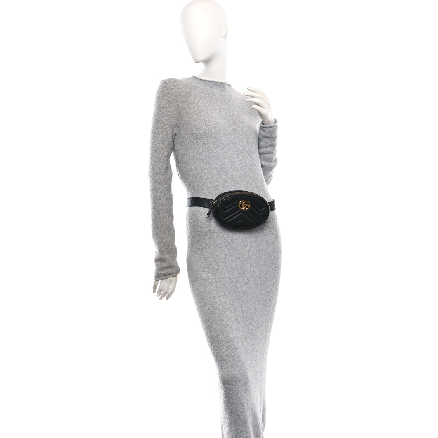 Gucci Calfskin Matelasse GG Marmont Belt Bag 75 30 Black 3 of 11