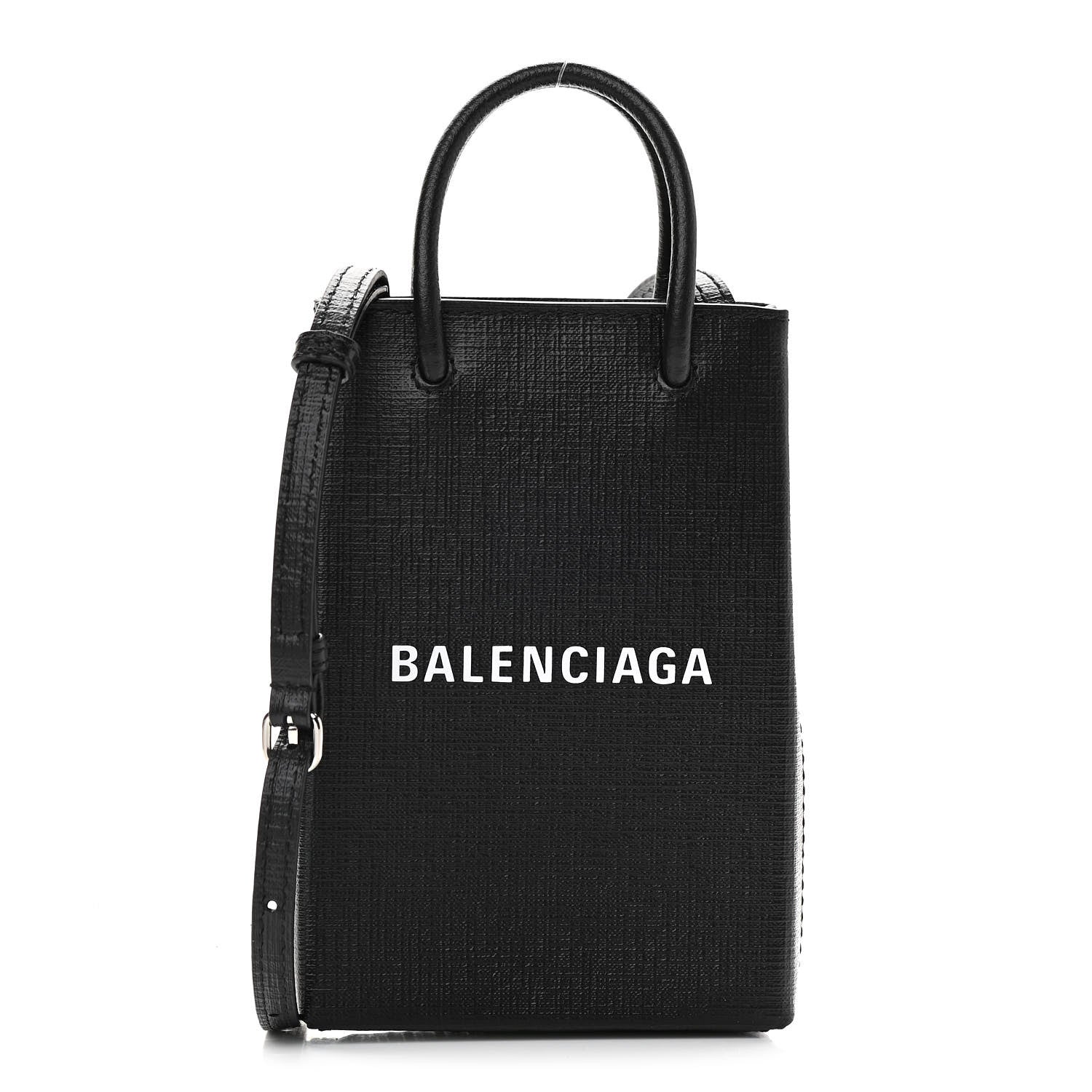 Balenciaga Squared Calfskin Logo Shopping Phone Holder Bag Black 1 of 9
