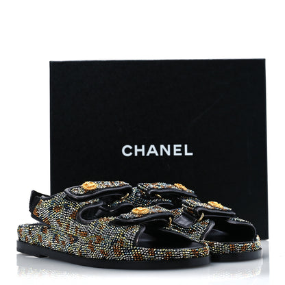 Chanel Grained Calfskin Crystal Velcro Dad Sandals 40 Black Multicolor 25 of 26