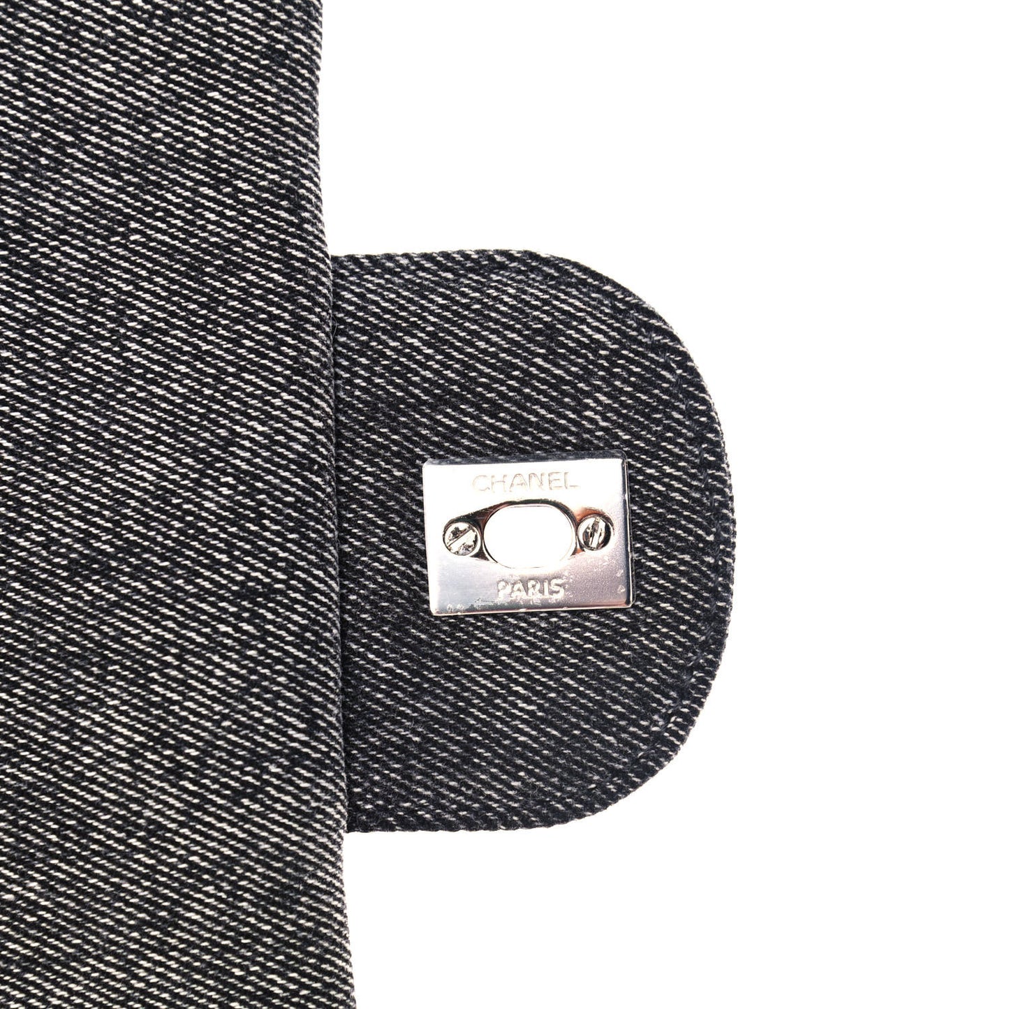 Denim Embossed CC Logo Print Jumbo Single Flap Grey Black