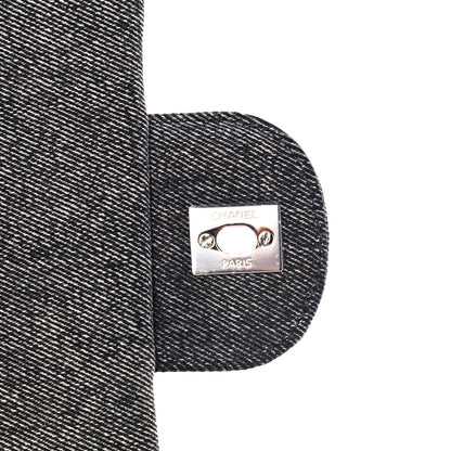 Chanel Denim Embossed CC Logo Print Jumbo Single Flap Grey Black 8 of 10