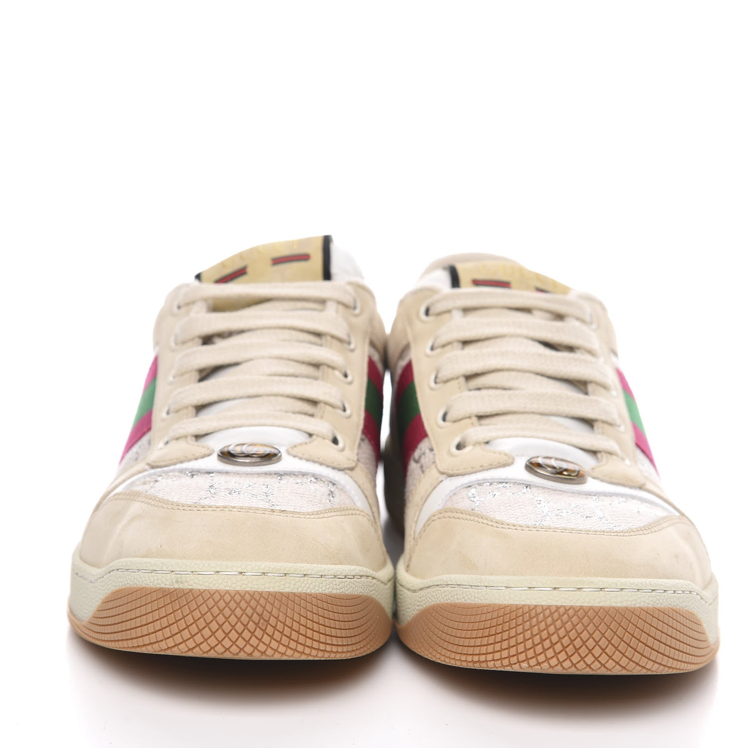 Gucci Lame GG Monogram Nubuck Web Screener Sneakers 39 Gardenia Silver Dusty Milk White 2 of 8