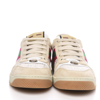 Gucci Lame GG Monogram Nubuck Web Screener Sneakers 39 Gardenia Silver Dusty Milk White 2 of 8