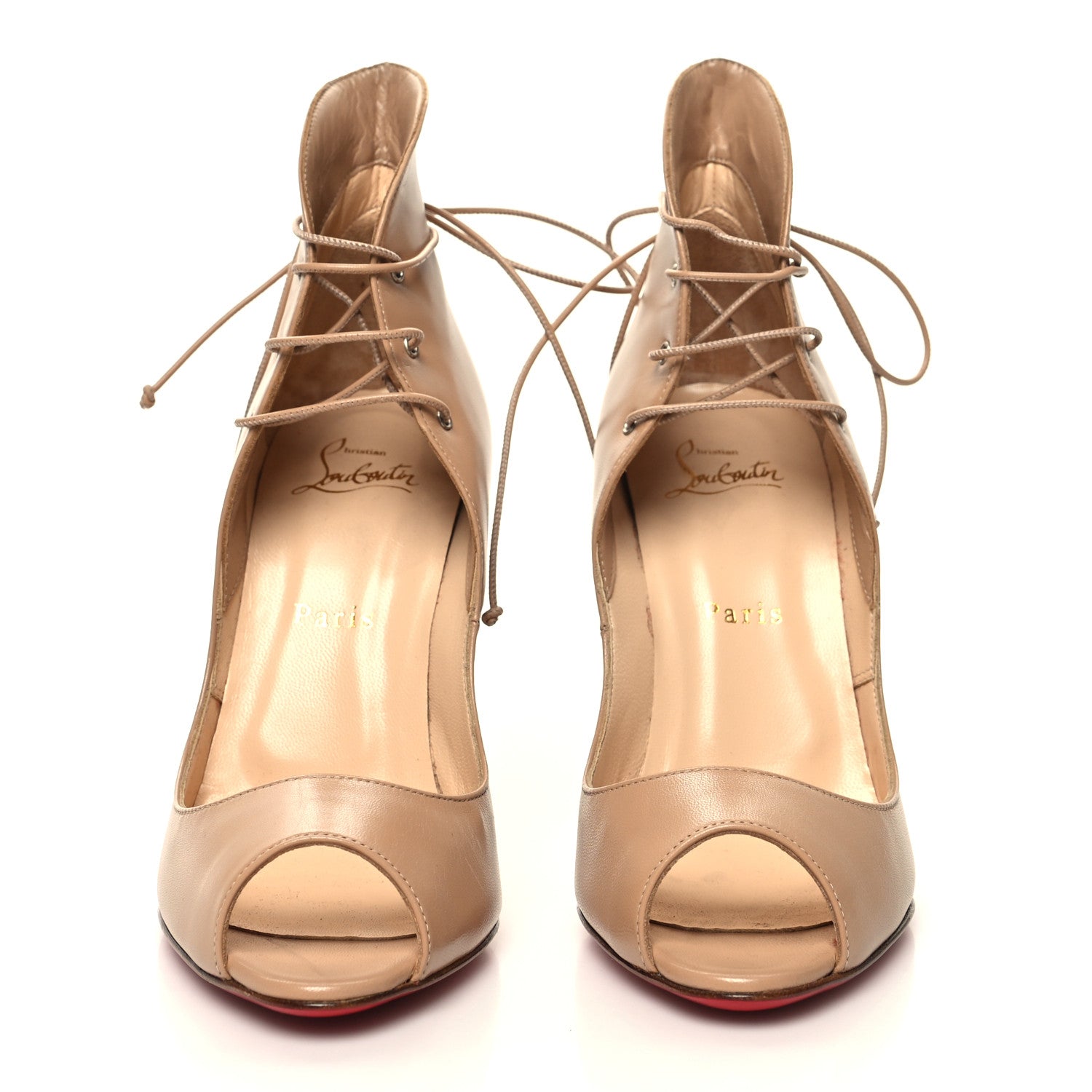 Christian Louboutin Kid Mega Vamp 100 Lace Up Pumps 38 Nude 2 of 7