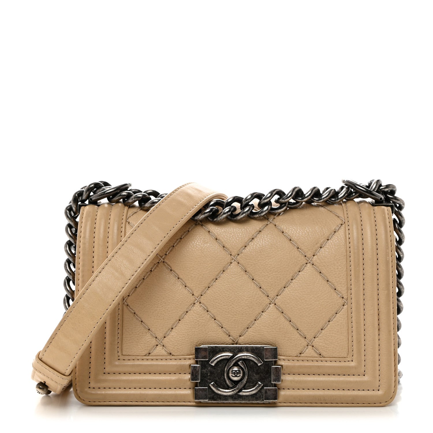 Chanel Calfskin Double Stitch Small Boy Flap Beige 1 of 10