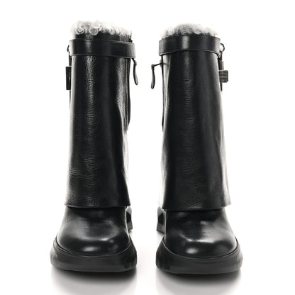 Givenchy Crinkled Calfskin Shearling Shark Lock Biker Ankle Boots 39 Black Natural 3 of 8