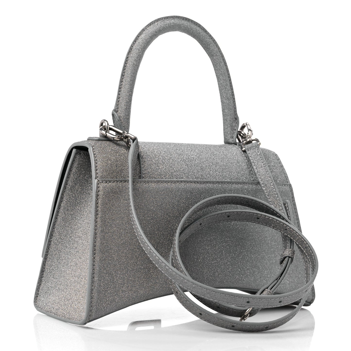 Glitter Fabric Small Hourglass Top Handle Bag Grey