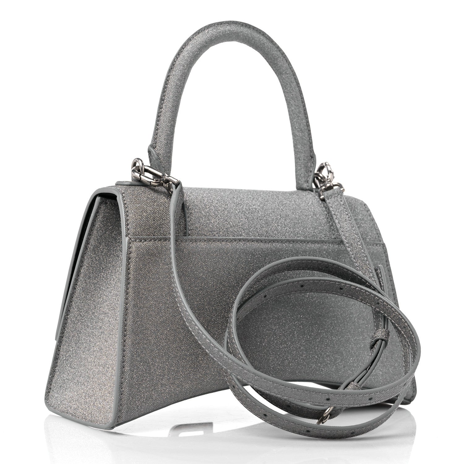Balenciaga Glitter Fabric Small Hourglass Top Handle Bag Grey 2 of 8