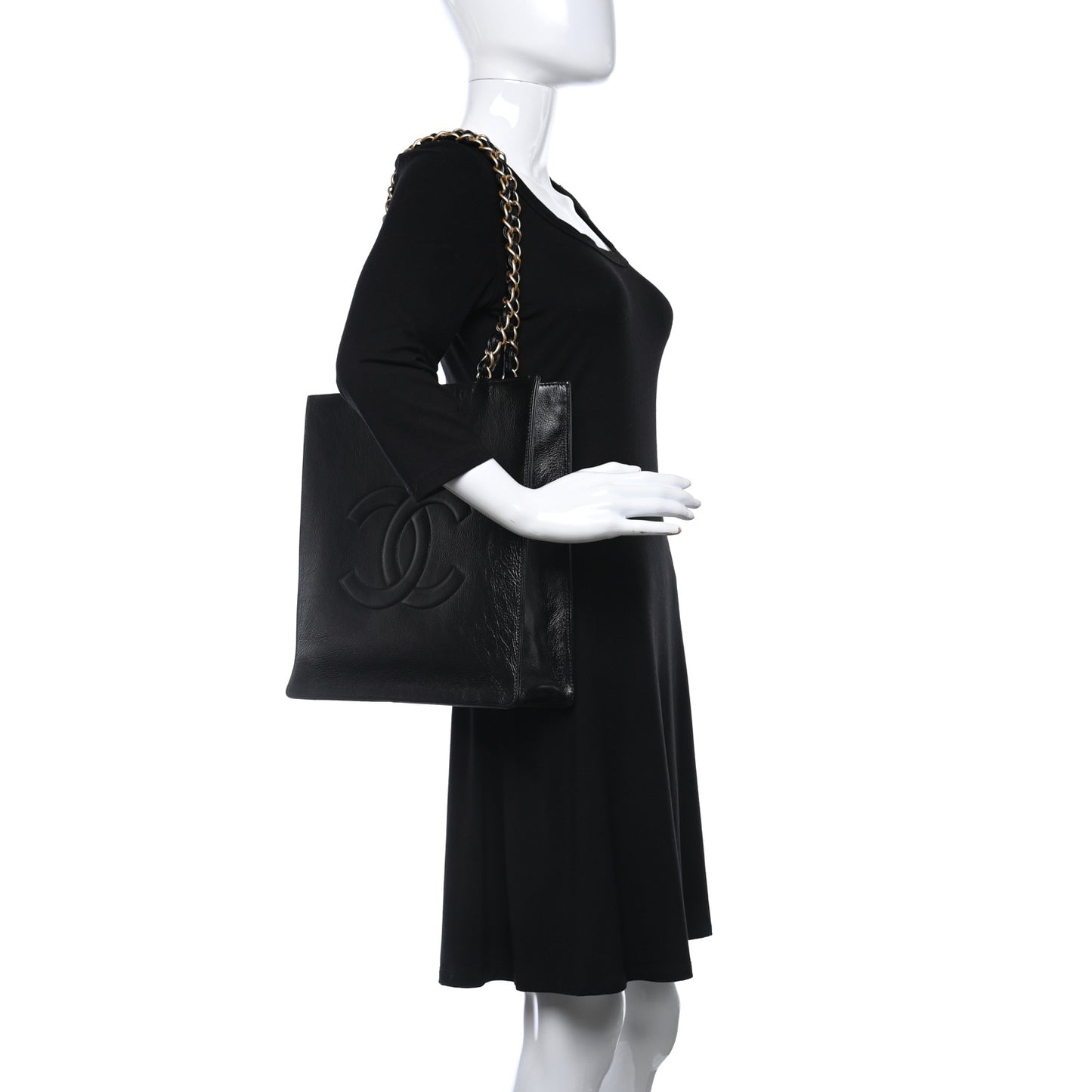 Shiny Aged Calfskin North South Shopping Bag Black