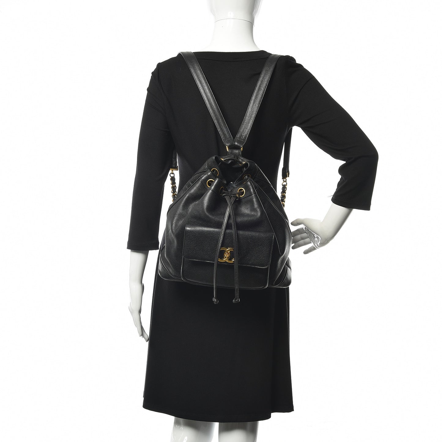 Caviar Drawstring Backpack Bag Black