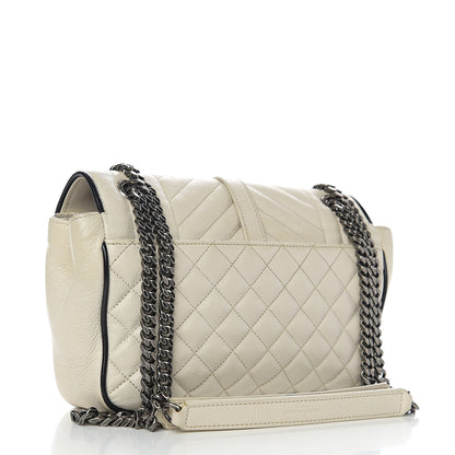 Saint Laurent Sheepskin Tri-Quilt Monogram Medium Soft Envelope Bag White Black 2 of 9