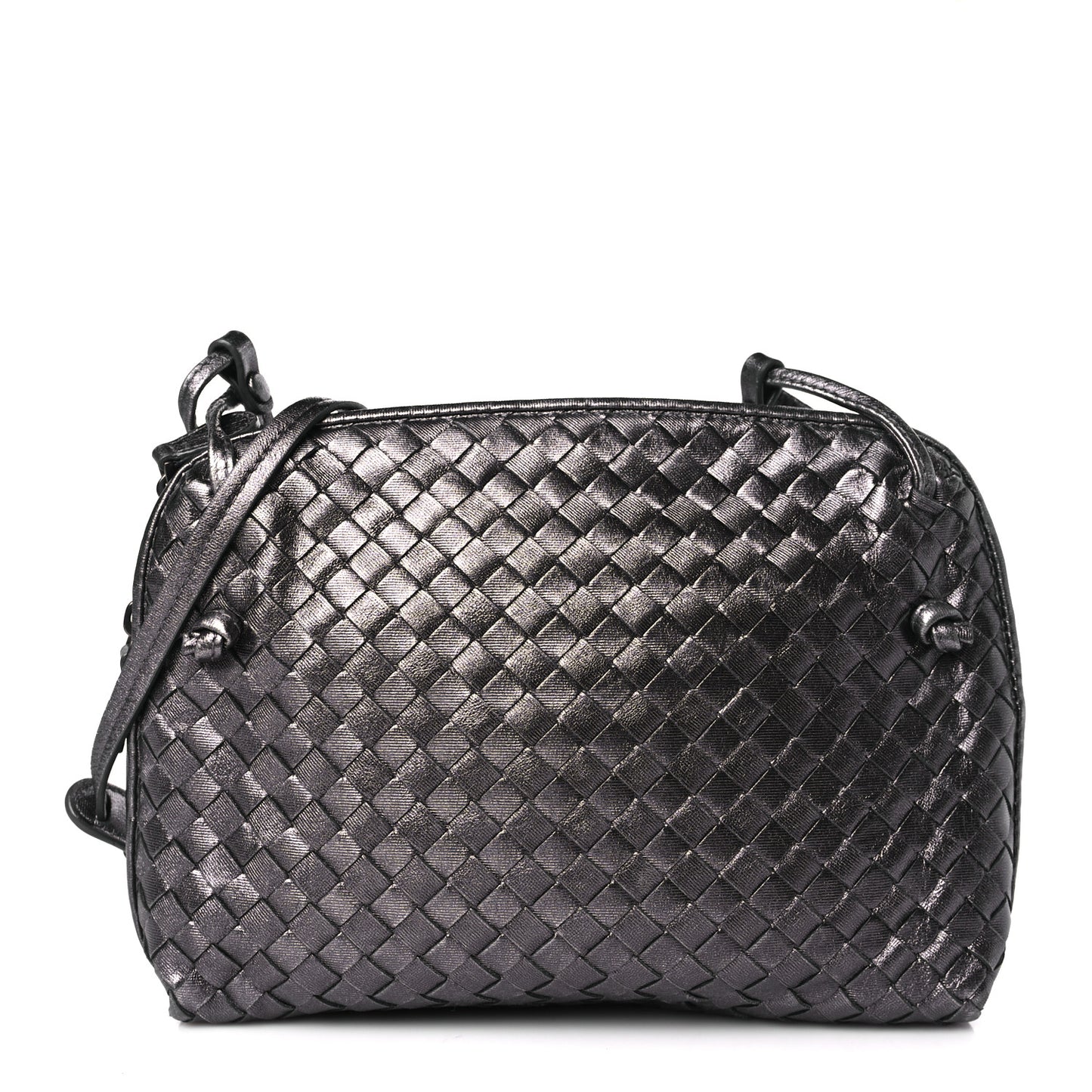 Metallic Grosgrain Intrecciato Nodini Crossbody Messenger Dark Grey
