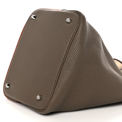 Hermes Taurillon Clemence Casaque Picotin Lock 22 MM Gold Etoupe Nata 9 of 11