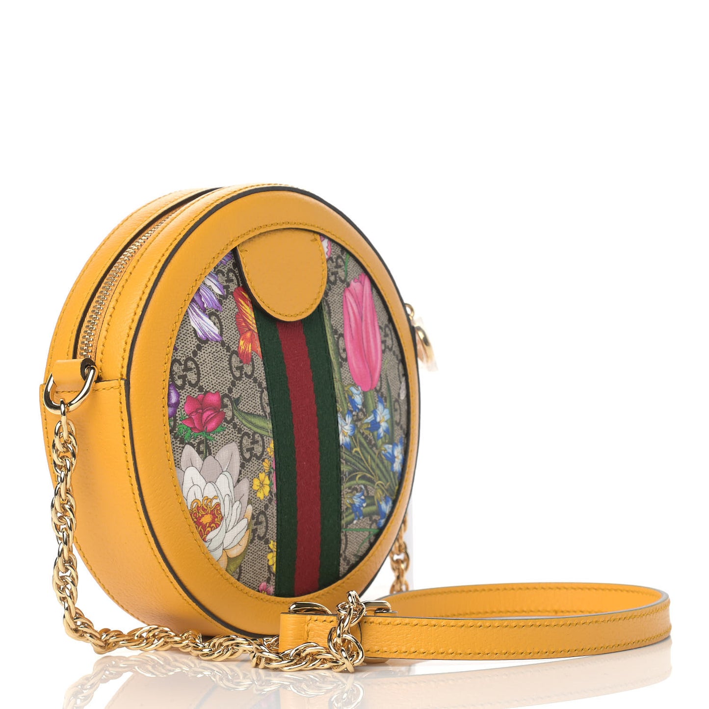 GG Supreme Monogram Flora Web Mini Ophidia Round Shoulder Bag Beige Multicolor Crop
