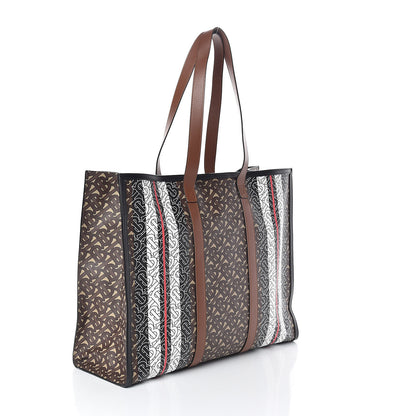 Burberry E-Canvas Monogram Stripe Book Tote Bridle Brown 3 of 11